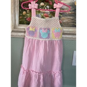Disney Minnie Mouse Toddler Girl Pink Dress Crochet Application Size 4T Used